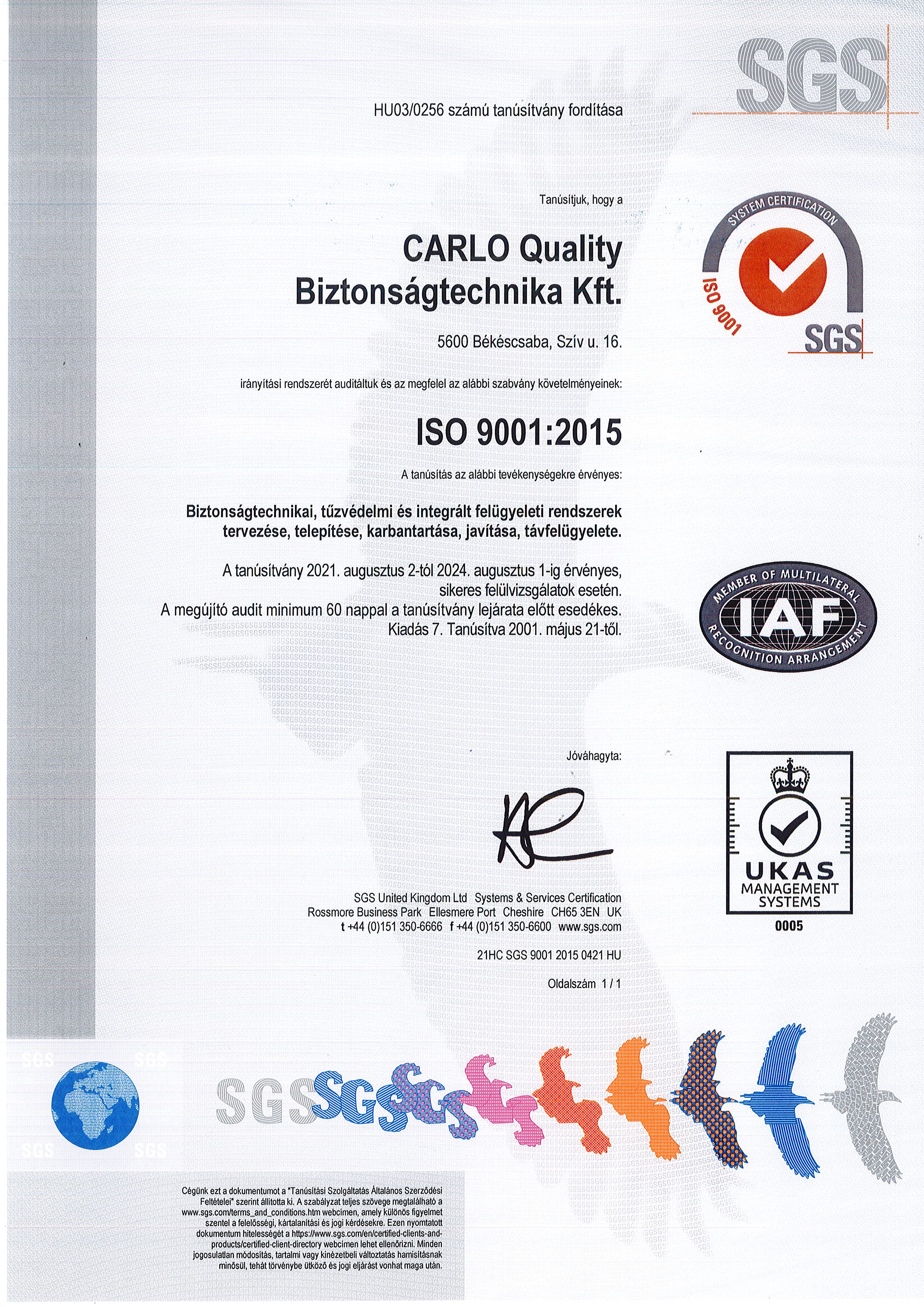 ISO 9001 Tanúsítvány.